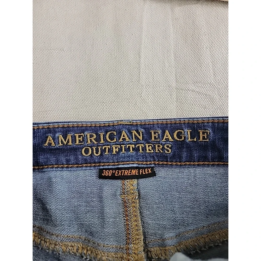 American Eagle Slim Straight Jeans Mens 28x32 Blue Stretch Whiskered Denim